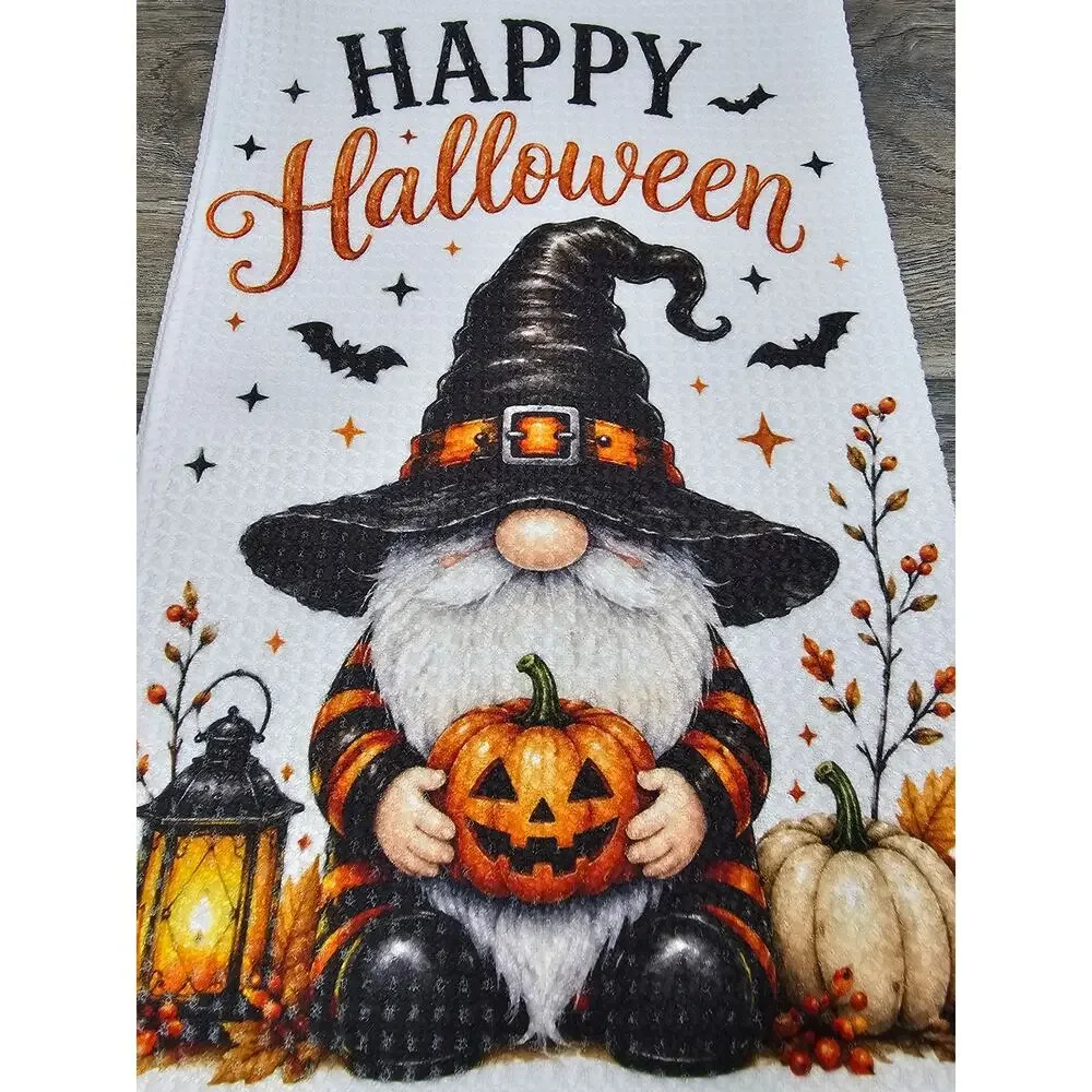 Happy Halloween Gnome Kitchen Towel Pumpkin Fall Farmhouse Decor